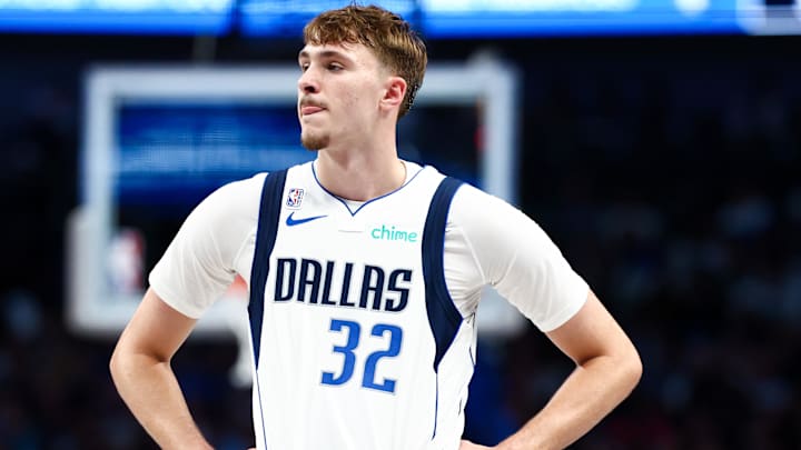 Oct 22, 2025; Dallas, Texas, USA; Dallas Mavericks forward Cooper Flagg (32) reacts against the San Antonio Spurs during the second half at American Airlines Center. Mandatory Credit: Kevin Jairaj-Imagn Images Oct 22, 2025; Dallas, Texas, USA; Dallas Mavericks forward Cooper Flagg (32) reacts against the San Antonio Spurs during the second half at American Airlines Center. Mandatory Credit: Kevin Jairaj-Imagn Images