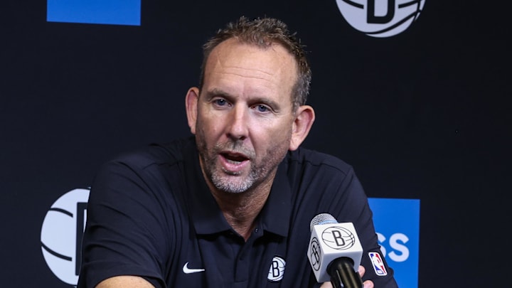 Sep 23, 2025; Brooklyn, NY, USA;  Brooklyn Nets general manager Sean Marks speaks at Media Day.  Mandatory Credit: Wendell Cruz-Imagn Images