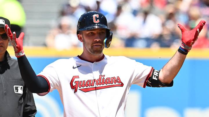 May 31, 2026; Cleveland, Ohio, USA; Cleveland Guardians left fielder David Fry (6) celebrates after hitting a double during the second inning against the Boston Red Sox at Progressive Field. Mandatory Credit: Ken Blaze-Imagn Images May 31, 2026; Cleveland, Ohio, USA; Cleveland Guardians left fielder David Fry (6) celebrates after hitting a double during the second inning against the Boston Red Sox at Progressive Field. Mandatory Credit: Ken Blaze-Imagn Images