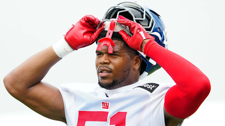 New York Giants linebacker Abdul Carter (51) is shown as he pauses from practice, Sunday, July 27, 2025, in East Rutherford. New York Giants linebacker Abdul Carter (51) is shown as he pauses from practice, Sunday, July 27, 2025, in East Rutherford.