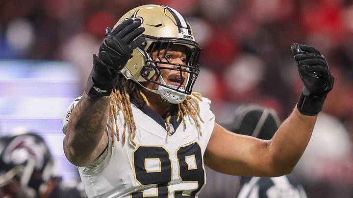 Jan 4, 2026; Atlanta, Georgia, USA; New Orleans Saints defensive end Chase Young (99) fires up the crowd against the Atlanta Falcons in the fourth quarter at Mercedes-Benz Stadium. Mandatory Credit: Brett Davis-Imagn Images Jan 4, 2026; Atlanta, Georgia, USA; New Orleans Saints defensive end Chase Young (99) fires up the crowd against the Atlanta Falcons in the fourth quarter at Mercedes-Benz Stadium. Mandatory Credit: Brett Davis-Imagn Images