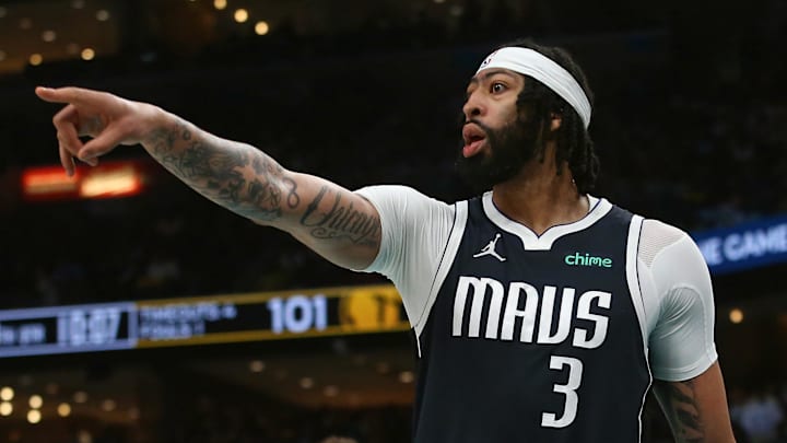 Apr 18, 2025; Memphis, Tennessee, USA; Dallas Mavericks forward Anthony Davis (3) reacts during the third quarter against the Memphis Grizzlies at FedExForum. Mandatory Credit: Petre Thomas-Imagn Images Apr 18, 2025; Memphis, Tennessee, USA; Dallas Mavericks forward Anthony Davis (3) reacts during the third quarter against the Memphis Grizzlies at FedExForum. Mandatory Credit: Petre Thomas-Imagn Images