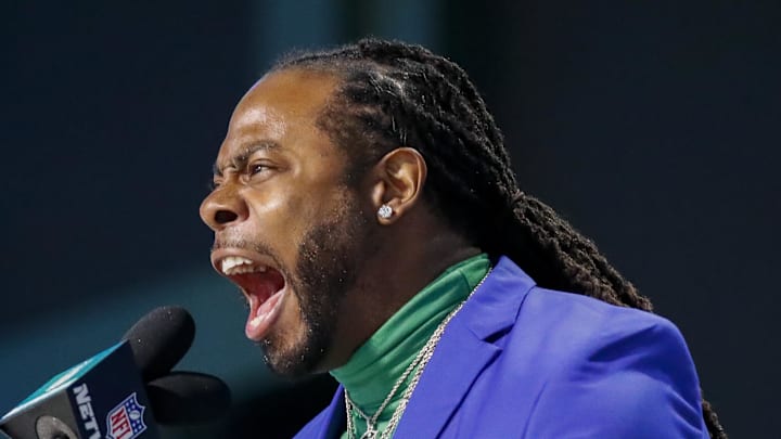 Former Seattle Seahawks cornerback Richard Sherman hypes up the crowd