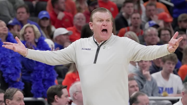 Illinois head coach Brad Underwood reacts to a play during the NCAA tournament.