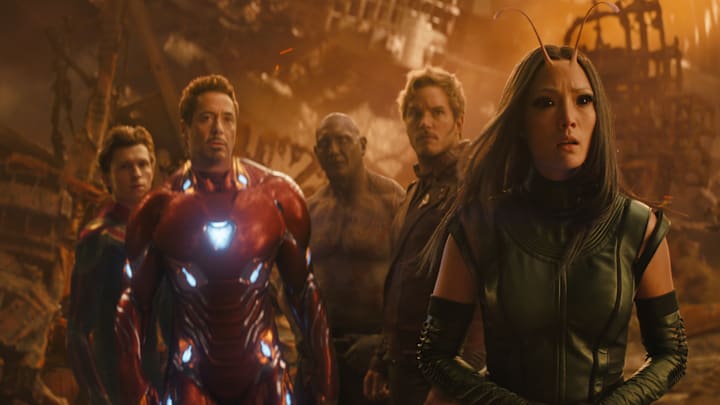 Marvel Studios' AVENGERS: INFINITY WAR
L to R: Spider-Man/Peter Parker (Tom Holland), Iron Man/Tony Stark (Robert Downey Jr.), Drax (Dave Bautista), Star-Lord/Peter Quill (Chris Pratt) and Mantis (Pom Klementieff)
Photo: Film Frame
©Marvel Studios 2018 Marvel Studios' AVENGERS: INFINITY WAR
L to R: Spider-Man/Peter Parker (Tom Holland), Iron Man/Tony Stark (Robert Downey Jr.), Drax (Dave Bautista), Star-Lord/Peter Quill (Chris Pratt) and Mantis (Pom Klementieff)
Photo: Film Frame
©Marvel Studios 2018