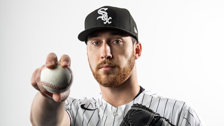 Feb 17, 2026; Glendale, AZ, USA; Chicago White Sox pitcher David Sandlin poses for a portrait during photo day at Camelback Ranch. Mandatory Credit: Mark J. Rebilas-Imagn Images