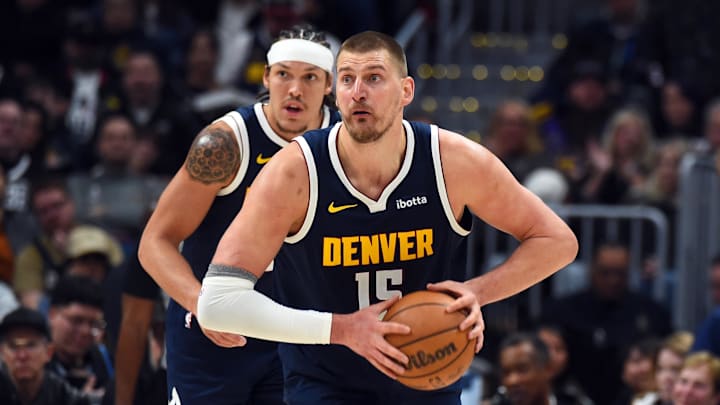 Mar 27, 2026; Denver, Colorado, USA; Denver Nuggets center Nikola Jokic (15) passes the ball up the floor after a rebound during the second half against the Utah Jazz at Ball Arena. Mandatory Credit: Christopher Hanewinckel-Imagn Images Mar 27, 2026; Denver, Colorado, USA; Denver Nuggets center Nikola Jokic (15) passes the ball up the floor after a rebound during the second half against the Utah Jazz at Ball Arena. Mandatory Credit: Christopher Hanewinckel-Imagn Images