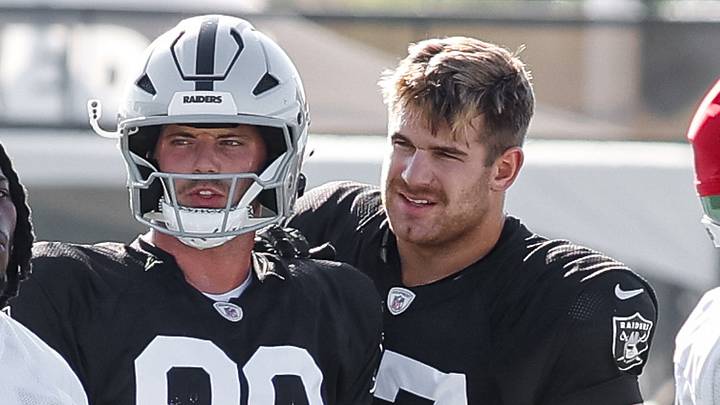 Las Vegas Raiders Thomas Harper, Brock Bowers, and Michael Mayer
