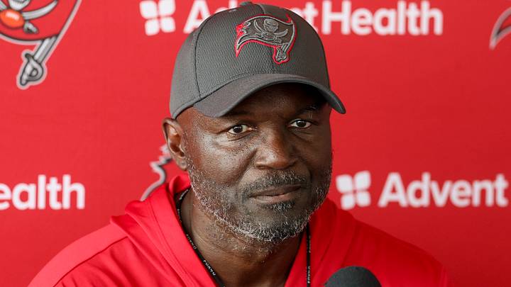 Tampa Bay Buccaneers head coach Todd Bowles talks to media after training camp at AdventHealth Training Center. Tampa Bay Buccaneers head coach Todd Bowles talks to media after training camp at AdventHealth Training Center.