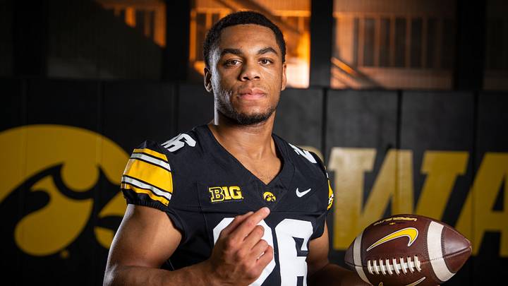 Iowa running back Xavier Williams (26) stands for a portrait during Hawkeye football media day, Friday, Aug. 14, 2026, in Iowa City. Iowa running back Xavier Williams (26) stands for a portrait during Hawkeye football media day, Friday, Aug. 14, 2026, in Iowa City.