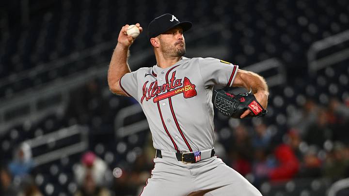Apr 20, 2026; Washington, District of Columbia, USA; Atlanta Braves pitcher Tyler Kinley (45) throws to the Washington Nationals during the eighth inning at Nationals Park. Mandatory Credit: Brad Mills-Imagn Images