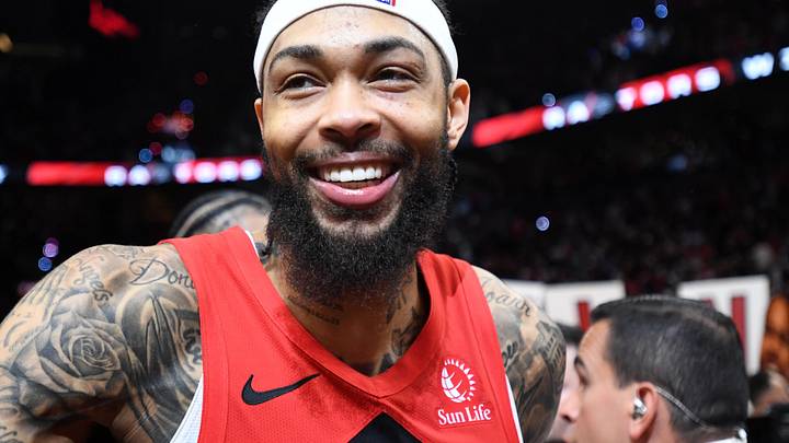 Toronto Raptors forward Brandon Ingram celebrates a win over the Cleveland Cavaliers in the 2026 NBA Playoffs at Scotiabank Arena on Apr 26, 2026.