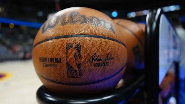 Mar 15, 2025; Denver, Colorado, USA; General view of a warm up Wilson NBA basketball before the game between the Washington Wizards against the Denver Nuggets at Ball Arena. Mandatory Credit: Ron Chenoy-Imagn Images Mar 15, 2025; Denver, Colorado, USA; General view of a warm up Wilson NBA basketball before the game between the Washington Wizards against the Denver Nuggets at Ball Arena. Mandatory Credit: Ron Chenoy-Imagn Images