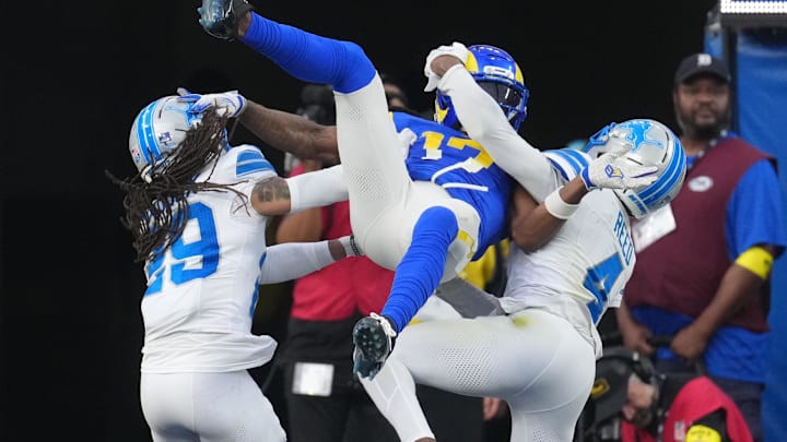 Detroit Lions cornerback D.J. Reed (4) breaks up a pass intended for Los Angeles Rams wide receiver Davante Adams (17). Detroit Lions cornerback D.J. Reed (4) breaks up a pass intended for Los Angeles Rams wide receiver Davante Adams (17).
