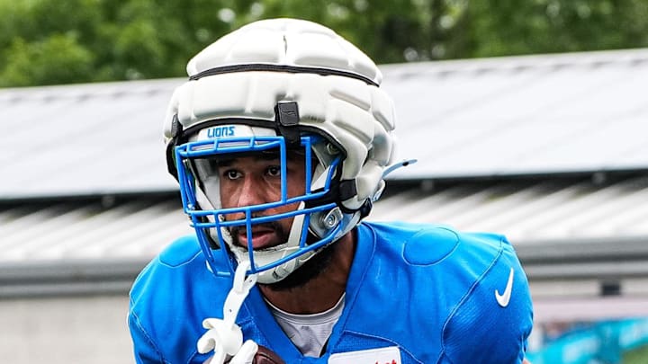 Detroit Lions running back Jacob Saylors (48) practices during training camp at team's Allen Park Performance Center Detroit Lions running back Jacob Saylors (48) practices during training camp at team's Allen Park Performance Center