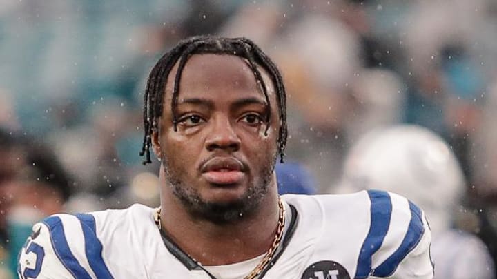 Indianapolis Colts defensive end Samson Ebukam walks off the field