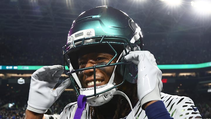 Seattle Seahawks wide receiver Rashid Shaheed celebrates after defeating the Los Angeles Rams.