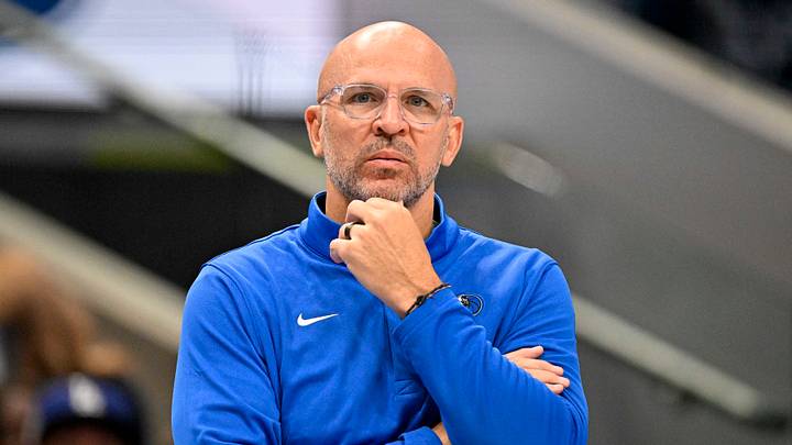 Mar 30, 2026; Dallas, Texas, USA; Dallas Mavericks head coach Jason Kidd looks on during the second quarter against the Minnesota Timberwolves at the American Airlines Center. Mandatory Credit: Jerome Miron-Imagn Images