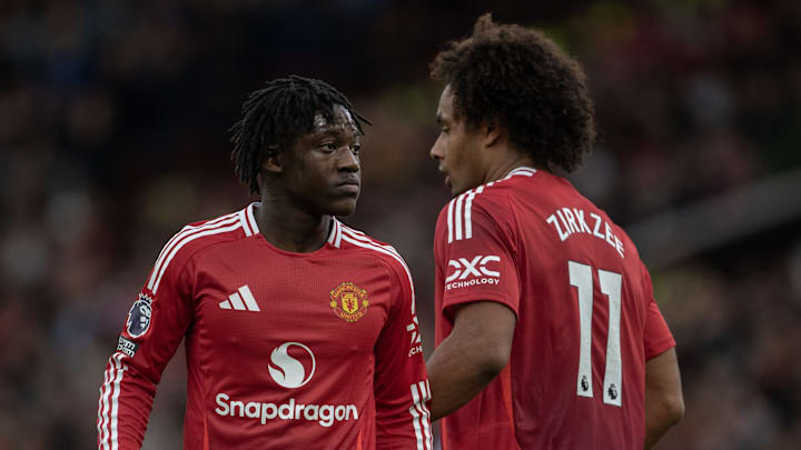 Kobbie Mainoo (left) and Joshua Zirkzee are both on the fringes at Man Utd.