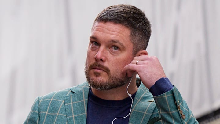 Oregon head coach Dan Lanning arrives at the field as the Oregon Ducks take on the Washington Huskies on Nov. 29, 2025, at Husky Stadium in Seattle, Washington.