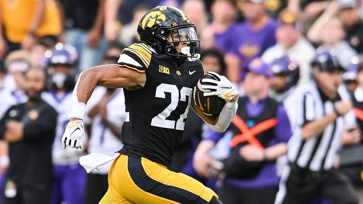 Sep 19, 2026; Iowa City, Iowa, USA; Iowa Hawkeyes running back Braeden Jackson (22) runs for a touchdown against the UNI Panthers during the fourth quarter at Kinnick Stadium. Mandatory Credit: Jeffrey Becker-Imagn Images Sep 19, 2026; Iowa City, Iowa, USA; Iowa Hawkeyes running back Braeden Jackson (22) runs for a touchdown against the UNI Panthers during the fourth quarter at Kinnick Stadium. Mandatory Credit: Jeffrey Becker-Imagn Images