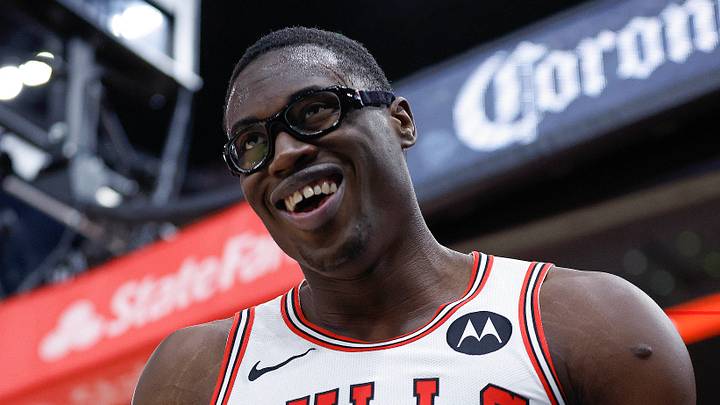 Oct 16, 2024; Chicago, Illinois, USA; Chicago Bulls forward Jalen Smith (7) reacts during the first half of an NBA game against the Minnesota Timberwolves at United Center. Mandatory Credit: Kamil Krzaczynski-Imagn Images