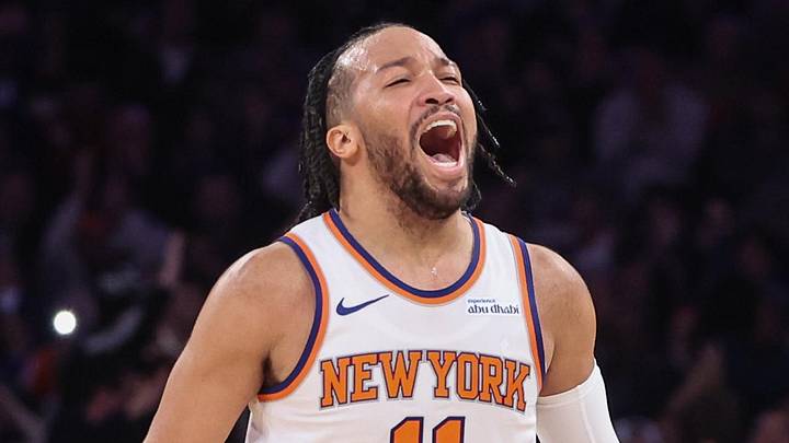 Jan 25, 2025; New York, New York, USA;  New York Knicks guard Jalen Brunson (11) celebrates during a timeout called by the Sacramento Kings in the third quarter at Madison Square Garden. Mandatory Credit: Wendell Cruz-Imagn Images
