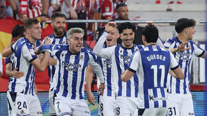 Ander Barrenetxea (middle left) was crucial for Real Sociedad’s Copa del Rey triumph.
