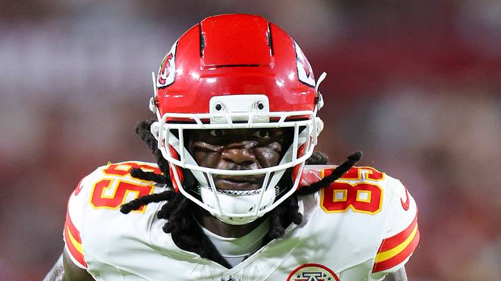 Aug 22, 2026; Tampa, Florida, USA; Kansas City Chiefs wide receiver Andrew Armstrong (85) looks on against the Tampa Bay Buccaneers in the third quarter during a preseason game at Raymond James Stadium. Mandatory Credit: Nathan Ray Seebeck-Imagn Images