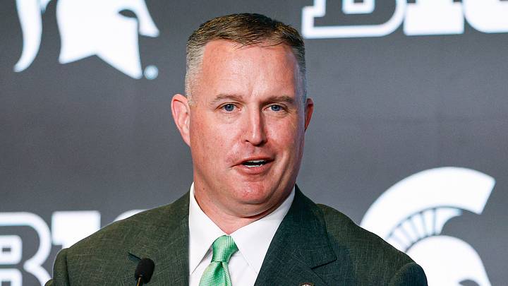 Jul 29, 2026; Chicago, IL, USA; Michigan State Football head coach Pat Fitzgerald speaks during Big Ten Media Days at Hilton Chicago. Mandatory Credit: Kamil Krzaczynski-Imagn Images Jul 29, 2026; Chicago, IL, USA; Michigan State Football head coach Pat Fitzgerald speaks during Big Ten Media Days at Hilton Chicago. Mandatory Credit: Kamil Krzaczynski-Imagn Images