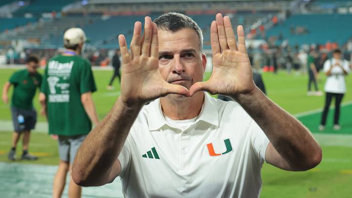 Sep 10, 2026; Miami Gardens, Florida, USA; Miami Hurricanes head coach Mario Cristobal gestures after defeating Florida A&M Rattlers at Hard Rock Stadium. Mandatory Credit: Sam Navarro-Imagn Images Sep 10, 2026; Miami Gardens, Florida, USA; Miami Hurricanes head coach Mario Cristobal gestures after defeating Florida A&M Rattlers at Hard Rock Stadium. Mandatory Credit: Sam Navarro-Imagn Images