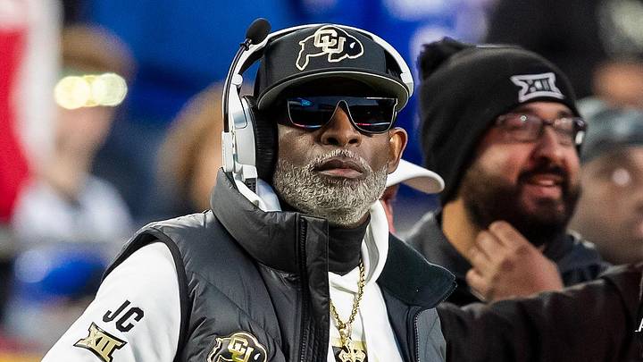 Nov 23, 2024; Kansas City, Missouri, USA; Colorado head coach Deion Sanders watches the run of play during the 3rd quarter between the Kansas Jayhawks and the Colorado Buffaloes at GEHA Field at Arrowhead Stadium. Mandatory Credit: Nick Tre. Smith-Imagn Images Nov 23, 2024; Kansas City, Missouri, USA; Colorado head coach Deion Sanders watches the run of play during the 3rd quarter between the Kansas Jayhawks and the Colorado Buffaloes at GEHA Field at Arrowhead Stadium. Mandatory Credit: Nick Tre. Smith-Imagn Images