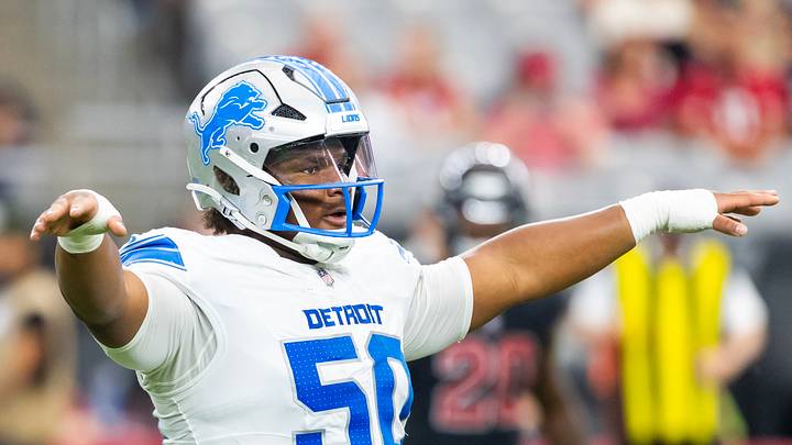 Oct 11, 2026; Glendale, Arizona, USA; Detroit Lions defensive lineman Skyler Gill-Howard (50) against the Arizona Cardinals at State Farm Stadium. Mandatory Credit: Mark J. Rebilas-Imagn Images Oct 11, 2026; Glendale, Arizona, USA; Detroit Lions defensive lineman Skyler Gill-Howard (50) against the Arizona Cardinals at State Farm Stadium. Mandatory Credit: Mark J. Rebilas-Imagn Images