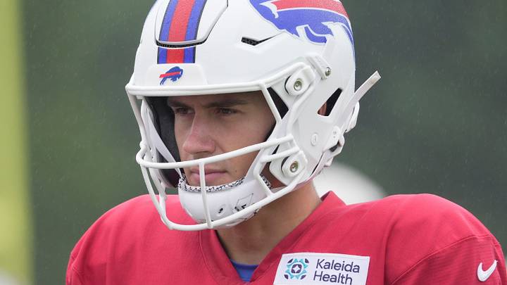 Bills Tommy Doman Jr. waits with the other kickers before practice starts at Bills Training Camp at St. John Fisher University in Pittsford on Aug. 13 2026. Bills Tommy Doman Jr. waits with the other kickers before practice starts at Bills Training Camp at St. John Fisher University in Pittsford on Aug. 13 2026.