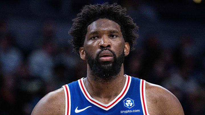 Philadelphia 76ers center/forward Joel Embiid (21) in the first half against the Indiana Pacers at Gainbridge Fieldhouse.