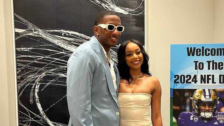 Michael Penix Jr. and his girlfriend, Olivia Carter, pose for photos. Michael Penix Jr. and his girlfriend, Olivia Carter, pose for photos.