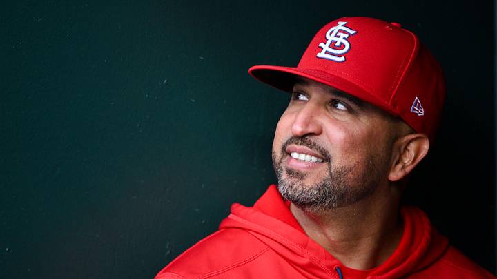 Apr 1, 2026; St. Louis, Missouri, USA; St. Louis Cardinals manager Oliver Marmol (37) looks on from the dugout after his team defeated the New York Mets at Busch Stadium. Mandatory Credit: Jeff Curry-Imagn Images