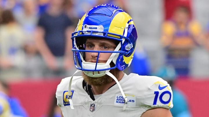 Sep 15, 2024; Glendale, Arizona, USA;  Los Angeles Rams wide receiver Cooper Kupp (10) prior to a game against the Arizona Cardinals at State Farm Stadium. Mandatory Credit: Matt Kartozian-Imagn Images