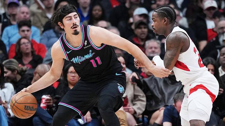 Apr 7, 2026; Toronto, Ontario, CAN; Miami Heat forward Jaime Jaquez Jr. (11) controls the ball as Toronto Raptors guard Jamal Shead (23) defends during the third quarter at Scotiabank Arena. Mandatory Credit: Nick Turchiaro-Imagn Images Apr 7, 2026; Toronto, Ontario, CAN; Miami Heat forward Jaime Jaquez Jr. (11) controls the ball as Toronto Raptors guard Jamal Shead (23) defends during the third quarter at Scotiabank Arena. Mandatory Credit: Nick Turchiaro-Imagn Images