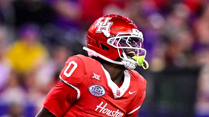 Dec 27, 2025; Houston, TX, USA; Houston Cougars wide receiver Amare Thomas (0) reacts during the first half against the Louisiana State Tigers at NRG Stadium. Mandatory Credit: Maria Lysaker-Imagn Images Dec 27, 2025; Houston, TX, USA; Houston Cougars wide receiver Amare Thomas (0) reacts during the first half against the Louisiana State Tigers at NRG Stadium. Mandatory Credit: Maria Lysaker-Imagn Images