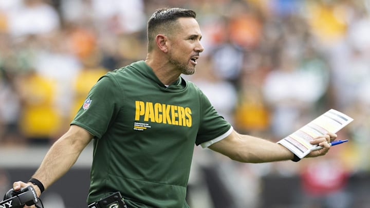 Green Bay Packers coach Matt LaFleur argues a call on Sunday at the Browns. Green Bay Packers coach Matt LaFleur argues a call on Sunday at the Browns.