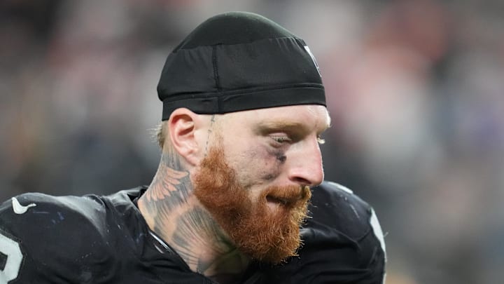 Dec 7, 2025; Paradise, Nevada, USA;  Las Vegas Raiders defensive end Maxx Crosby (98) leaves the field following a game against the Denver Broncos at Allegiant Stadium. Mandatory Credit: Stephen R. Sylvanie-Imagn Images