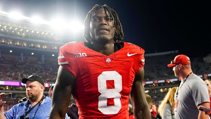Ohio State Buckeyes linebacker Arvell Reese leaves the field following the NCAA football game against the Ohio Bobcats.