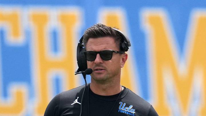 May 2, 2026; Pasadena, CA, USA; UCLA Bruins coach Bob Chesney reacts during the spring game at Rose Bowl. Mandatory Credit: Kirby Lee-Imagn Images May 2, 2026; Pasadena, CA, USA; UCLA Bruins coach Bob Chesney reacts during the spring game at Rose Bowl. Mandatory Credit: Kirby Lee-Imagn Images