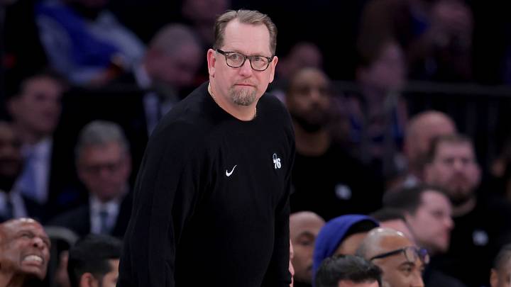 Philadelphia 76ers Head Coach Nick Nurse coaches against the New York Knicks during the fourth quarter of game one of the eastern conference semifinal round of the 2026 NBA Playoffs at Madison Square Garden on May 4, 2026.