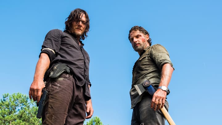 Charles Halford as Yago, Norman Reedus as Daryl Dixon, Andrew Lincoln as Rick Grimes - The Walking Dead season 8
