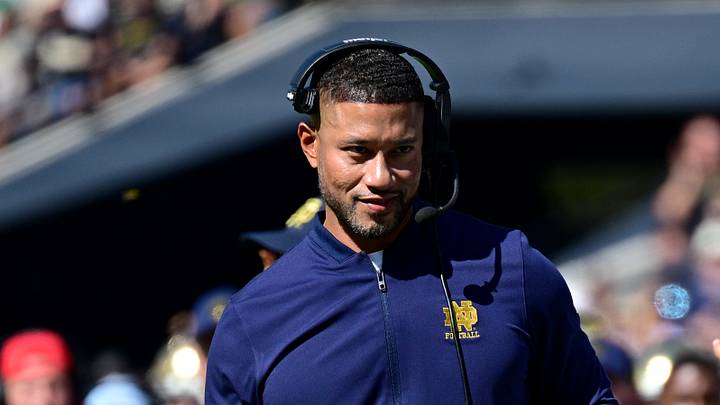 Sep 26, 2026; West Lafayette, Indiana, USA; Notre Dame Fighting Irish head coach Marcus Freeman in the second quarter against the Purdue Boilermakers at Ross-Ade Stadium. Sep 26, 2026; West Lafayette, Indiana, USA; Notre Dame Fighting Irish head coach Marcus Freeman in the second quarter against the Purdue Boilermakers at Ross-Ade Stadium.