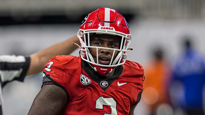 Nov 28, 2025; Atlanta, Georgia, USA; Georgia Bulldogs linebacker CJ Allen (3) on the field against the Georgia Tech Yellow Jackets during the first half at Mercedes-Benz Stadium.  