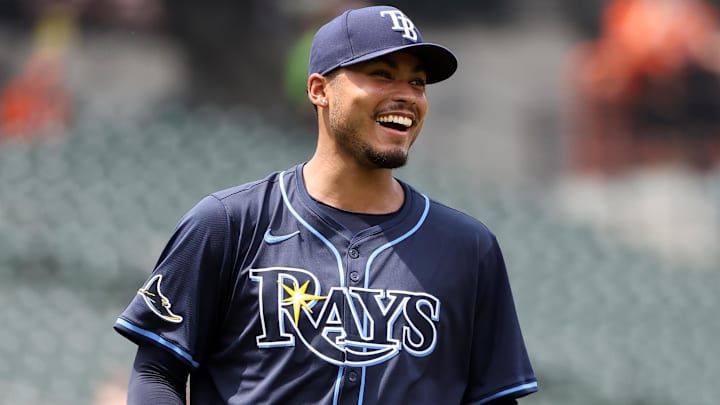 Tampa Bay pitcher Taj Bradley (45) pitched six scoreless innings on Friday night, allowing just three hits in an 11-1 win. Tampa Bay pitcher Taj Bradley (45) pitched six scoreless innings on Friday night, allowing just three hits in an 11-1 win.