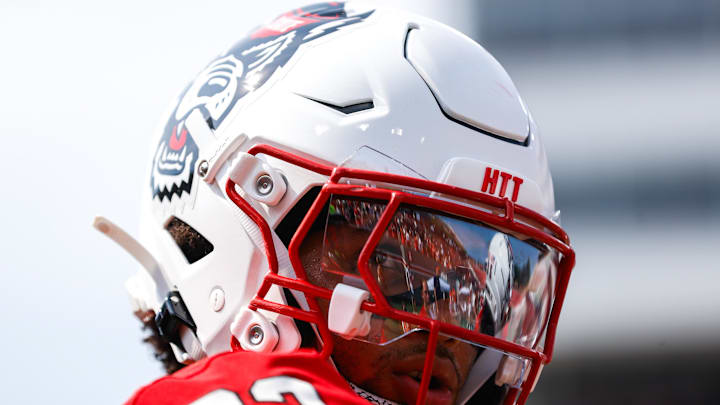 Sep 6, 2025; Raleigh, North Carolina, USA; North Carolina State Wolfpack linebacker Kenny Soares Jr. (33) looks on during warmups of the game against Virginia Cavaliers at Carter-Finley Stadium. Mandatory Credit: Jaylynn Nash-Imagn Images